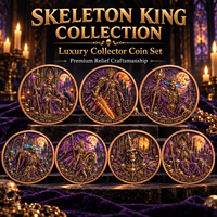 Pièce de monnaie d'imitation en cuivre pur 999 de 1 oz, électroplaquée, série Halloween, Squelette Roi, en relief 3D, couleur UV, artisanat métallique