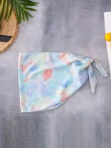 Bikini de cintura alta para mujer, bañador sexy con estampado Tie-dye, ropa de playa, falda de malla con bufanda de seda para verano