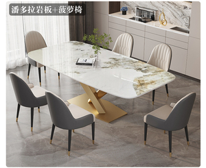 Mesa de banquete de estilo italiano <span class=keywords><strong>en</strong></span> forma de X, mesa de comedor <span class=keywords><strong>Pandora</strong></span> Rock Slate con base de metal personalizada - Product Image 6