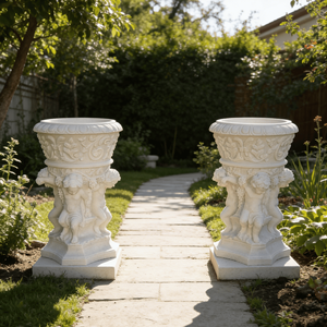 Maceta Grande de Mármol Blanco Natural, Florero Clásico, Decoración para Jardín, Patio o Terraza - Product Image 2