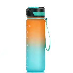 Individuelles Logo leeres günstig Sportgetränk 750 ml 1 Liter trinkmittelfreie Tritan-Motivations-Wasserflasche aus Kunststoff