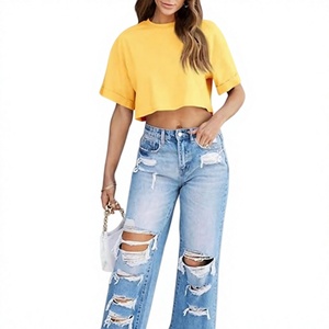 Camiseta Corta de Estilo Urbano para Mujer, Transpirable, de Algodón, Holgada, Informal, para Ropa de Calle - Product Image 4
