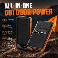 Chargeur solaire Power Bank 10000mAh Chargeur portable sans fil avec 4 câbles intégrés Panneaux solaires avec lampe de poche pour le camping et les voyages