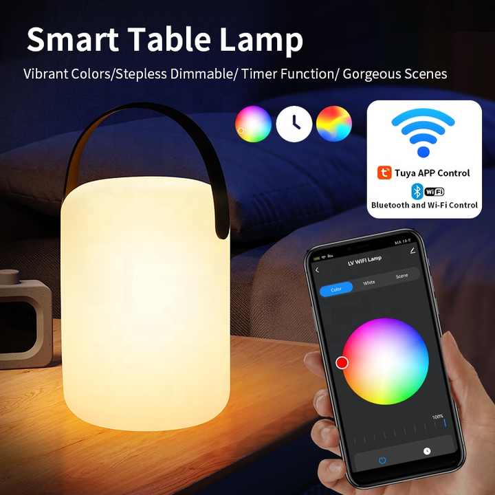 Smart Table Light Lamp Alexa App Voice Control Cordless Rechargeable  Battery Operated Portable Cylinder Led Lantern With Handle