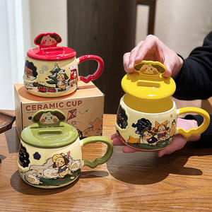 แก้วเซรามิก Zuo Mu พร้อมฝาและหูจับ ลายเพ้นท์มือ ทนความร้อน เหมาะสำหรับเป็นของขวัญ ฤดูหนาว 2025 - Product Image 4