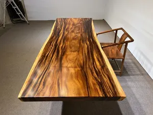 טבעי אגוז עץ שולחן עץ כיסא אוכל חדר סט קצה חי עץ לוחות
