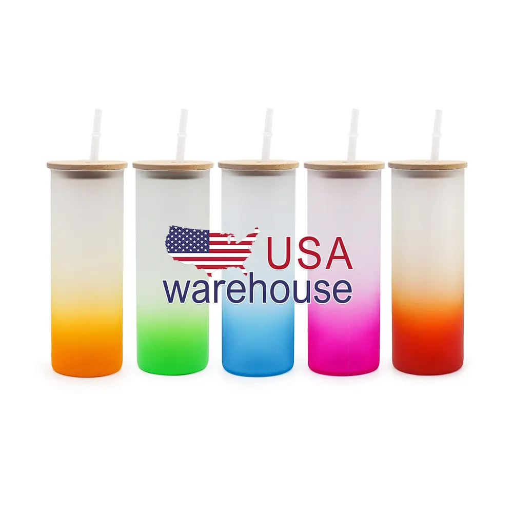 USA US Wholesale Custom logo ombre color sublimation 25oz gradient glass drink cold water for heat press