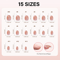Faux ongles en amande à bout français en vrac, 180 pièces, 15 tailles, couvrance totale, à presser, couleur nude naturelle, fournisseur OEM de marque privée