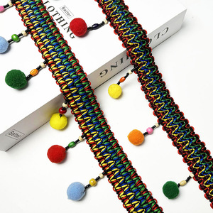 Mousse en <span class=keywords><strong>coton</strong></span> colorée, 2 pièces de 7 cm de largeur, fait à la main, frange Pom, dentelle avec perles en bois, boules poilues pour écharpe, textile de maison - Product Image 4