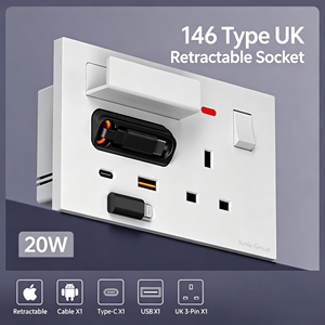 YuHe Group 146 Type Multi-Function Retractable Socket 20W <b>USB</b>-C <b>USB</b>-A <b>UK</b> <b>Plug</b> Wall Outlet Smart Life App Controlled Wi-Fi - Product Image 4