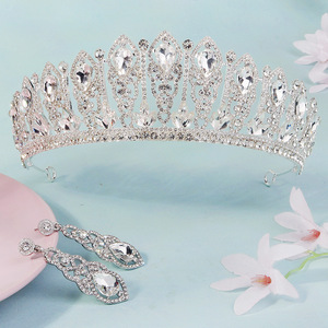 Ensemble de bijoux de mariée LUOXIN avec boucles d'oreilles et couronne en strass, ensemble <span class=keywords><strong>deux</strong></span> pièces pour mariage - Product Image 2