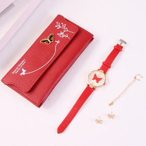 Cross Border Gift <b>Set</b> For Women Wallet <b>Watch</b> With Butterfly Design Leather Material Holiday Favor Birthday Gift Practical Gift - Product Image 2