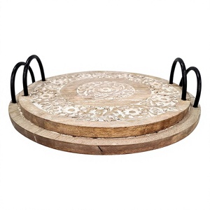 Juego de 2 bandejas de madera para servir alimentos, hechas a mano, con acabado blanco quemado, de calidad superior, muy vendidas, para uso en hoteles y restaurantes - Product Image 1