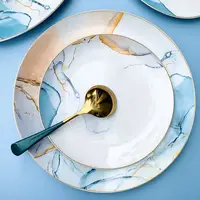 İskandinav batı çin tarzı restoran lüks beyaz ve mavi Bohemian porselen yemek servis seramik kaplar fas plaka