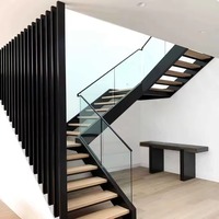 Escalier flottant de Foshan, marches d'escalier modernes, marches en bois invisibles, cantilever droit, marches en bois de chêne, escalier flottant