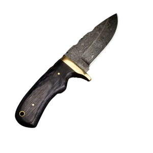 Cuchillo de Camping de Acero de Damasco Hecho a Mano de Primera Calidad, Grabado Personalizado OEM, Hoja Afilada Tipo Clip Point, Funda de Cuero y Madera - Product Image 1