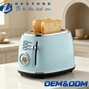 Tostadora BESTONE Azul Polvo de 2 Rebanadas con Función de Descongelar, Recalebar y Cancelar, Temporizador Mecánico, Uso Doméstico - Product Image 1
