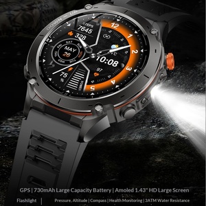 Nouvelle montre connectée Y101, écran AMOLED de 1,43 pouce, bracelet en TPU, GPS, boussole barométrique, sports de plein air, étanche 30 m, lampe de poche, assistant vocal IA - Product Image 4