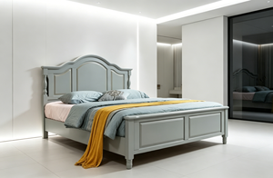 Modern Farmhouse Adjustable <b>Queen</b> Size <b>Storage</b> <b>Bed</b> <b>with</b> Arched Headboard and Footboard in Light Gray Finish - Product Image 2