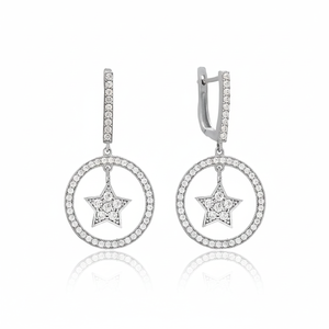 Star Design Round Geometric Shape Wholesale Handmade Rhodium 925 <b>Silver</b> Sterling Fine Jewelry Wholesale <b>Dangle</b> <b>Earrings</b> - Product Image 2