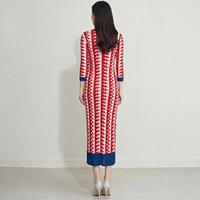 Robe mi-longue plissée anti-rides Miyake à rayures, nouvelle collection printemps-été, col rond, manches courtes, coupe ajustée, en polyester