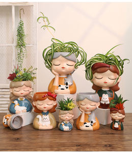 <span class=keywords><strong>Macetas</strong></span> grandes de 9 pulgadas Roogo Sweet Girl <span class=keywords><strong>con</strong></span> mascota de diferentes tamaños Adorable estilo de personaje Diseño popular Maceta - Product Image 6