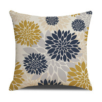 Housse de coussin décorative YINUAN motif chrysanthème moderne, bleu marine et jaune, pour canapé