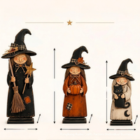 Ensemble de figurines de sorcières en bois vieilli style vintage, décoration de table rustique pour Halloween, modèle imprimé plat XM1270