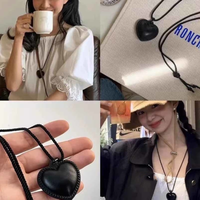 Collier pendentif cœur en cuir PU, bijoux minimalistes, colliers pendentifs pour femmes, chaîne longue pour pull, collier tendance pour femme