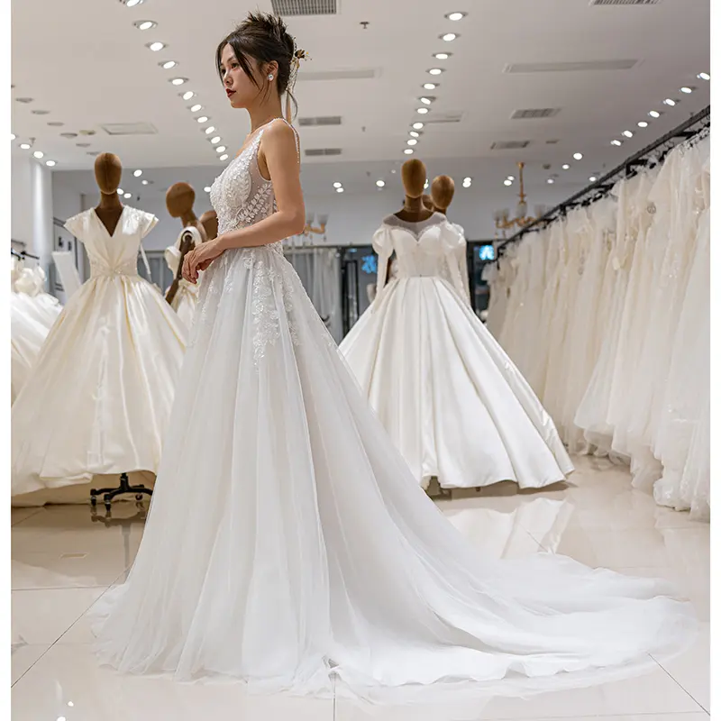 SL9143 factory price illusion bodice simple wedding dress backless spaghetti straps cheap robe de marriage wedding bridal gowns