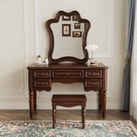 Ensemble de table de maquillage vintage de style américain en bois de séquoia écologique avec miroir, 5 tiroirs et chaise pour chambre familiale