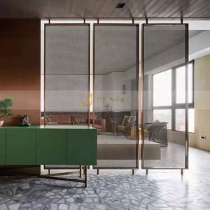 LL77 Architectural Stainless Steel 304 <b>Decorative</b> Woven Wire Mesh Translucent Movable Room Divider Interior Decoration - Product Image 1