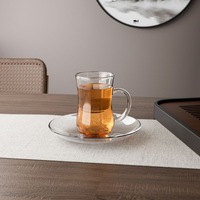 Vente en gros de tasses et soucoupes en verre cristal transparent marocain arabe pour café et thé, incassables, écologiques, soufflées à la main, avec logo personnalisé