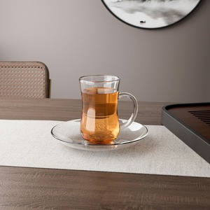 Tazza e Piattino in <span class=keywords><strong>Vetro</strong></span> Cristallo <span class=keywords><strong>Trasparente</strong></span> Marocchino Arabo per Caffè e Tè, Infrangibili ed Ecologici, con Logo Personalizzato, Vendita all'Ingrosso - Product Image 5