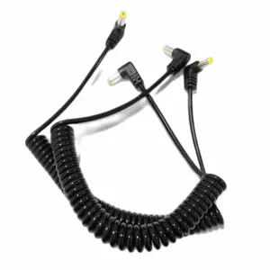 Noir 5521 tête incurvée câble d'alimentation cc 2core adaptateur de prise à ressort conducteur en cuivre câble adaptateur de charge fil de câble en spirale