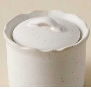 Contenedor de mantequilla de cerámica de gres moteado rústico, vasija de mantequilla con volantes para Cocina - Product Image 3