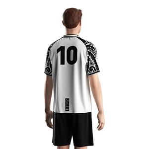 黑白男子足球制服，配有用于训练和比赛的v形插入马球领足球服 - Product Image 4