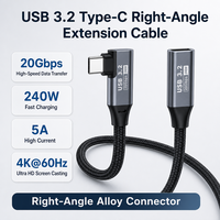 Câble d'extension USB 3.2 Type C à angle droit 20 Gbit/s 240 W 5 A Mâle vers Femelle Tressé en Alliage 4K 60 Hz pour Ordinateur Portable OEM ODM Usine