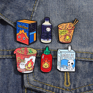 Nuevo estilo película de dibujos animados Anime llama pequeña botella de leche de fideos instantáneos decoración de personalidad broche Pin de solapa de esmalte suave - Product Image 5