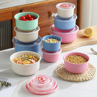 Boîte de conservation en paille de blé avec couvercle, pour aliments secs et légumes, boîte de rangement hermétique portable, ensemble de bols de protection en plastique pour aliments frais
