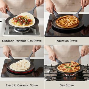 <span class=keywords><strong>Poêle</strong></span> à crêpes antiadhésive en métal noir, disponible en OEM, <span class=keywords><strong>poêle</strong></span> à pancakes, <span class=keywords><strong>poêle</strong></span> à tortillas plate saine et non toxique avec manche en bois, compatible tous feux - Product Image 3