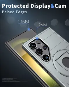 جديد جراب شاحن مغناطيسي 360 درجة مع حماية للهاتف المحمول TPU PC مع حامل حلقي لـ Samsung S24 Ultra S24 Plus