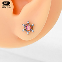 Boucles d'oreilles en titane G23 Yunnique en forme de flocon de neige, clous d'oreilles en opale aurore de 8 mm pour piercing des lèvres