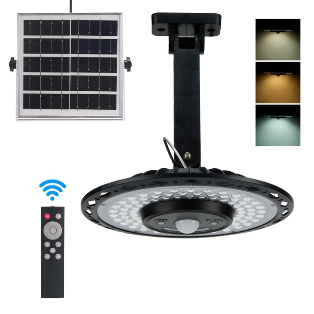 5 Modes IP65 LED Solar Power Shed Light with Motion Sensor and Remote for Warehouse Barn Gazebo Yard Garage