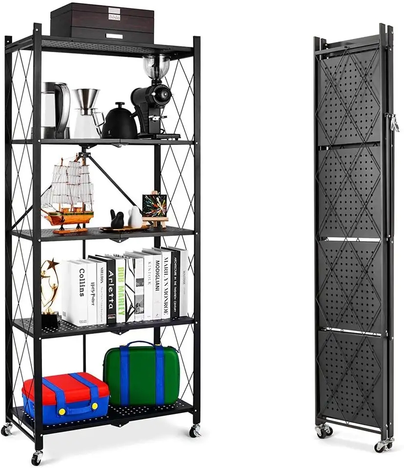 Moderne faltbare Metall Stahl regal Küchen regale Organizer 5 Tier Storage Shlves mit Rädern