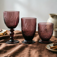Gobelets à vin en verre de luxe, design artisanal, motif floral en relief, pour la maison, le bar et les événements