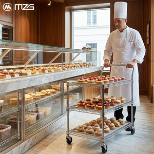 Chariot utilitaire à 3 niveaux en fil chromé MZG Commercial avec roulettes, chariot de rangement robuste pour boulangerie, hôtel, restaurant, restauration - Product Image 1