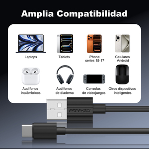 ESEEKGO G-02AB 3A Fast Charging <b>USB</b> <b>to</b> Type-C Data <b>Cable</b> 1M 3.3FT Black <b>USB</b>-A <b>to</b> <b>USB</b>-C Charger for Cellphones Digital Devices - Product Image 6