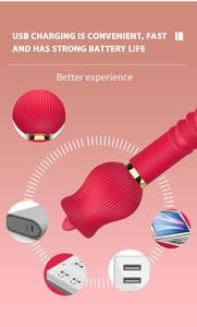 Dropshipping krachtige roosvormige USB <span class=keywords><strong>dildo</strong></span> met clitorisstimulatie, seksspeeltje voor vrouwen. - Product Image 4