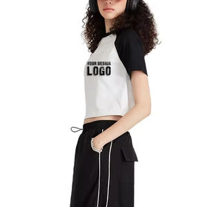 T-shirt court pour femme de haute qualité, couleur contrastée, épaules dénudées, tendance, décontracté, sexy, vintage, style Spice Girl - Product Image 4